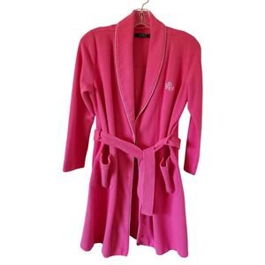 Lauren Ralph Lauren Robe Womens S Pink Waffle Weave Pockets Belt Bathrobe LRL